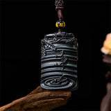 Carved Obsidian Bamboo Cord Necklace — product view 2