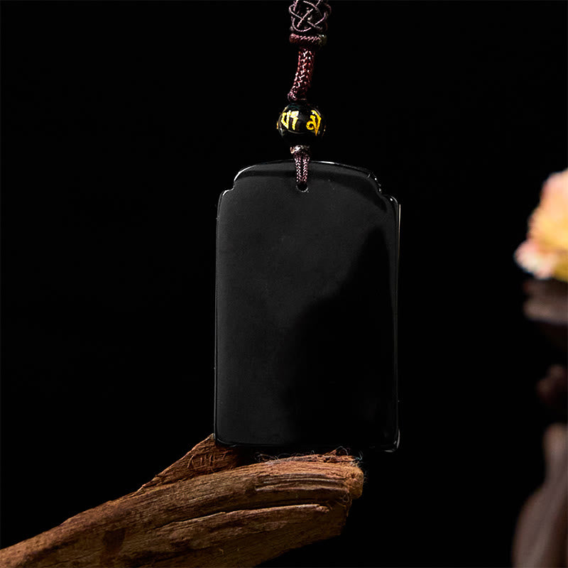 Carved Obsidian Bamboo Cord Necklace — product view 3
