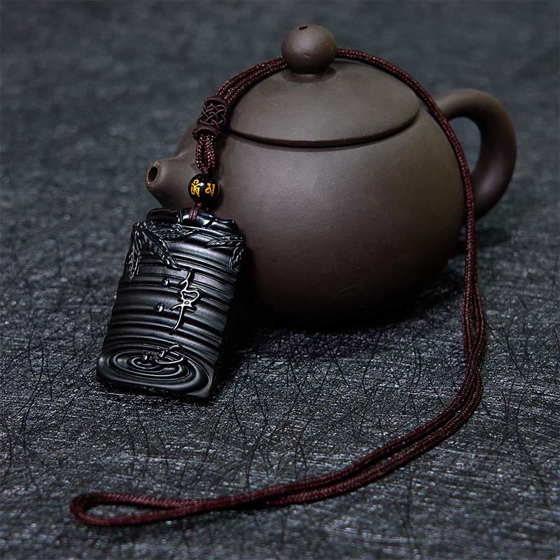 Carved Obsidian Bamboo Cord Necklace — product view 4