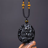 Carved Obsidian Dragon Disc Necklace — product view 4