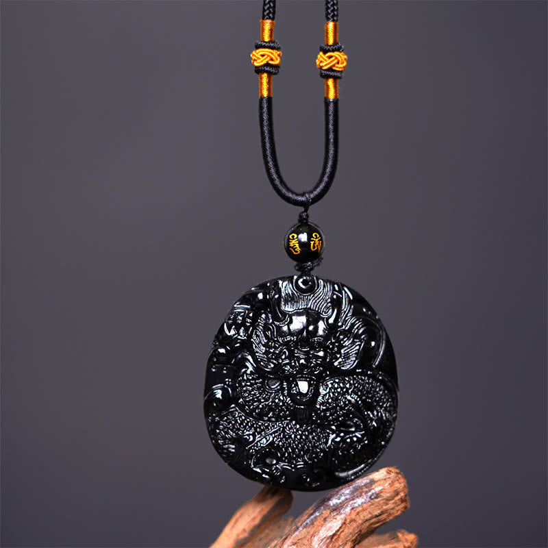 Carved Obsidian Dragon Disc Necklace — product view 4
