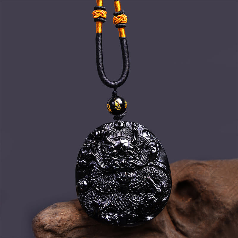 Carved Obsidian Dragon Disc Necklace — product view 5