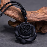 Carved Obsidian Rose Cord Necklace — product view 3