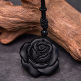 Carved Obsidian Rose Cord Necklace — product view 4