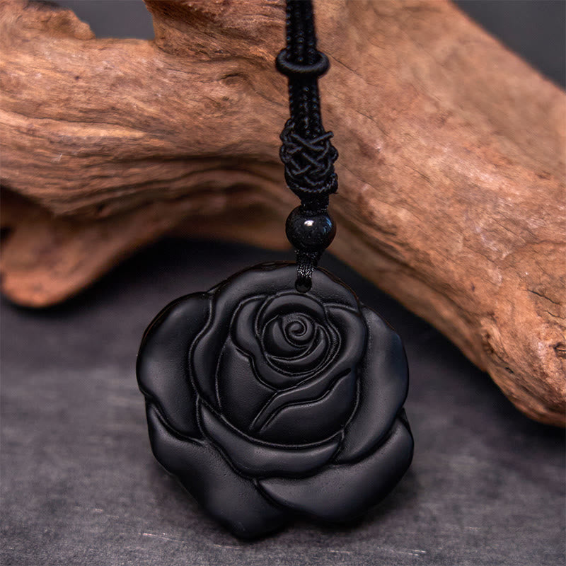 Carved Obsidian Rose Cord Necklace — product view 4