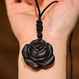 Carved Obsidian Rose Cord Necklace — product view 5