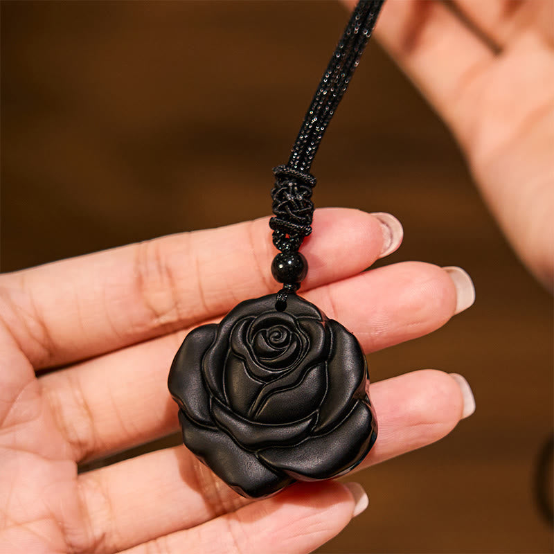 Carved Obsidian Rose Cord Necklace — product view 6
