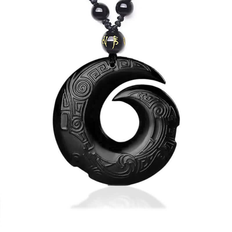 Carved Obsidian Spiral Pendant Necklace — product view 1