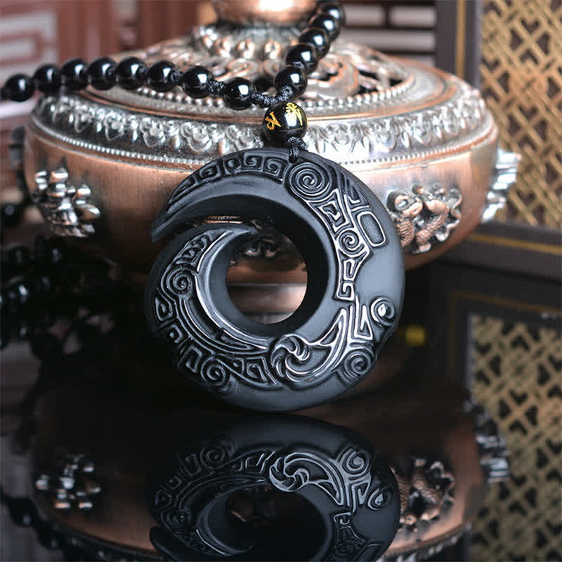 Carved Obsidian Spiral Pendant Necklace — product view 2