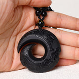 Carved Obsidian Spiral Pendant Necklace — product view 3