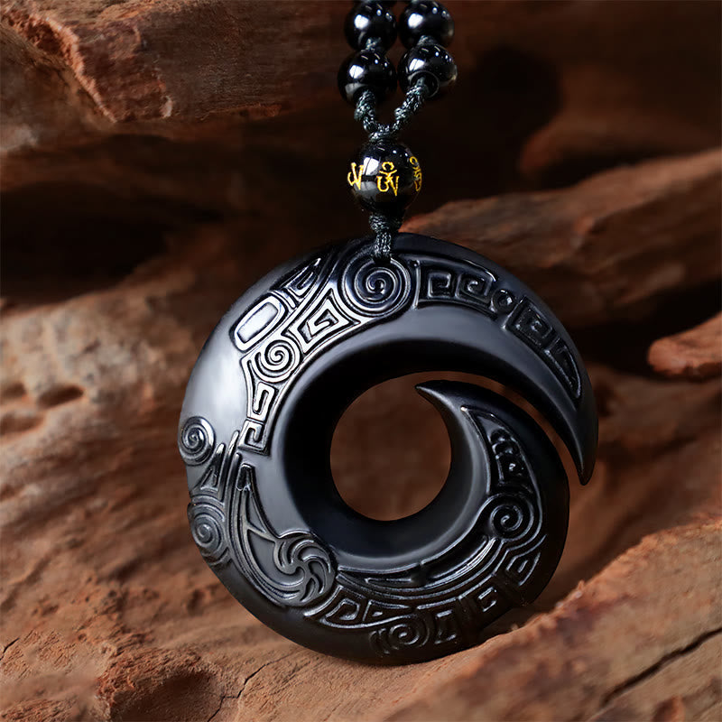 Carved Obsidian Spiral Pendant Necklace — product view 4