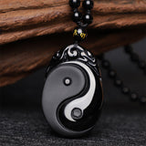 Carved Obsidian Yin Yang Plaque Necklace — product view 2