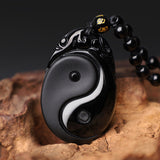 Carved Obsidian Yin Yang Plaque Necklace — product view 3
