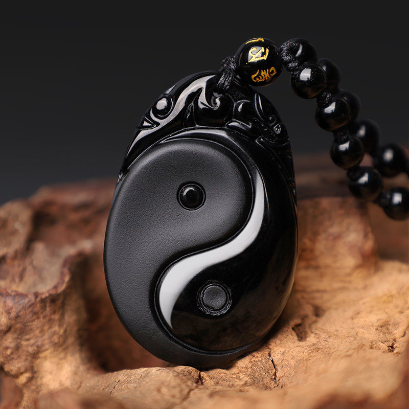 Carved Obsidian Yin Yang Plaque Necklace — product view 3