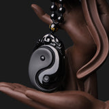 Carved Obsidian Yin Yang Plaque Necklace — product view 4