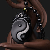Carved Obsidian Yin Yang Plaque Necklace — product view 5