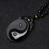 Carved Obsidian Yin Yang Plaque Necklace — product view 6