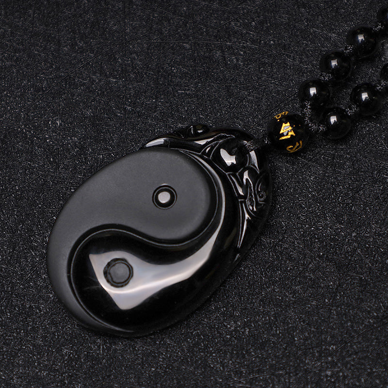 Carved Obsidian Yin Yang Plaque Necklace — product view 6