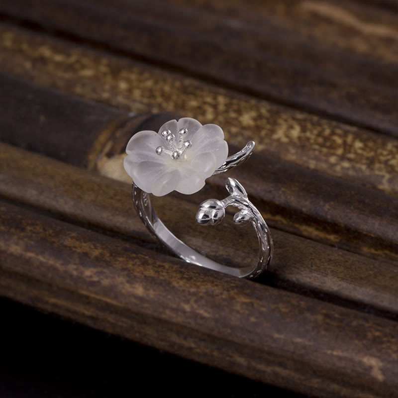 Clear Crystal Flower Silver Ring — product view