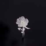Clear Crystal Flower Silver Ring — detail view 2