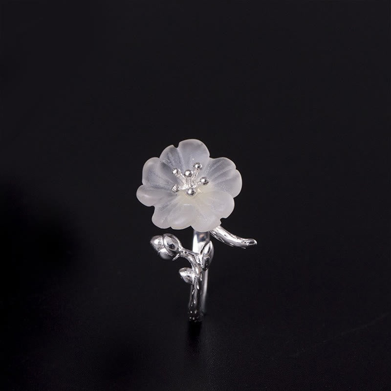Clear Crystal Flower Silver Ring — detail view 2