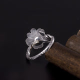 Clear Crystal Flower Silver Ring — detail view 6