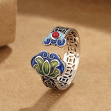 Colourful Lotus Copper Open Ring — product view 1