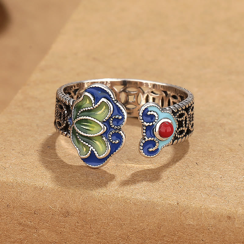 Colourful Lotus Copper Open Ring — product view 2