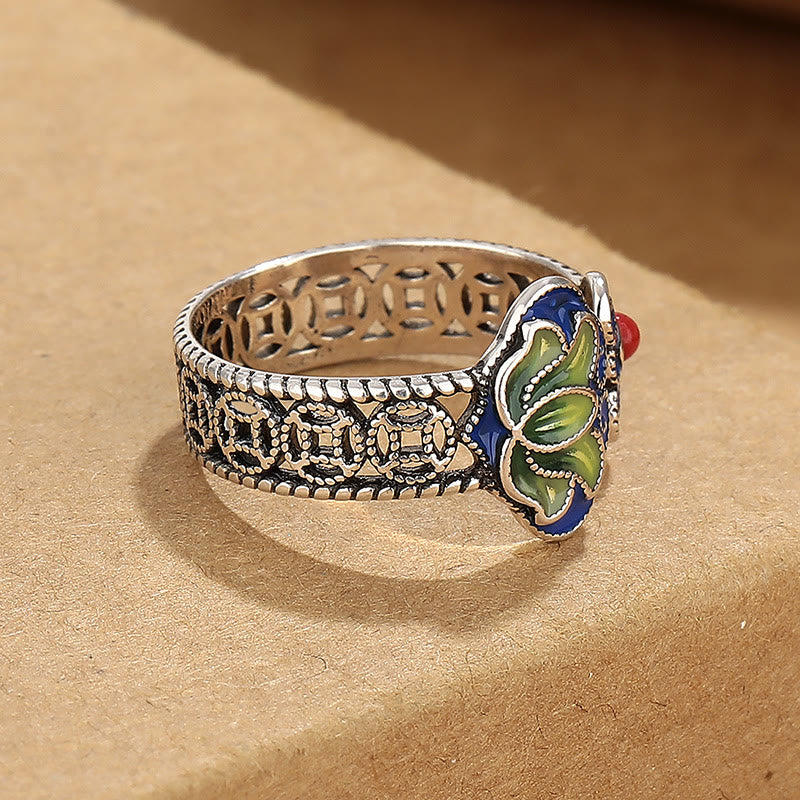 Colourful Lotus Copper Open Ring — product view 3