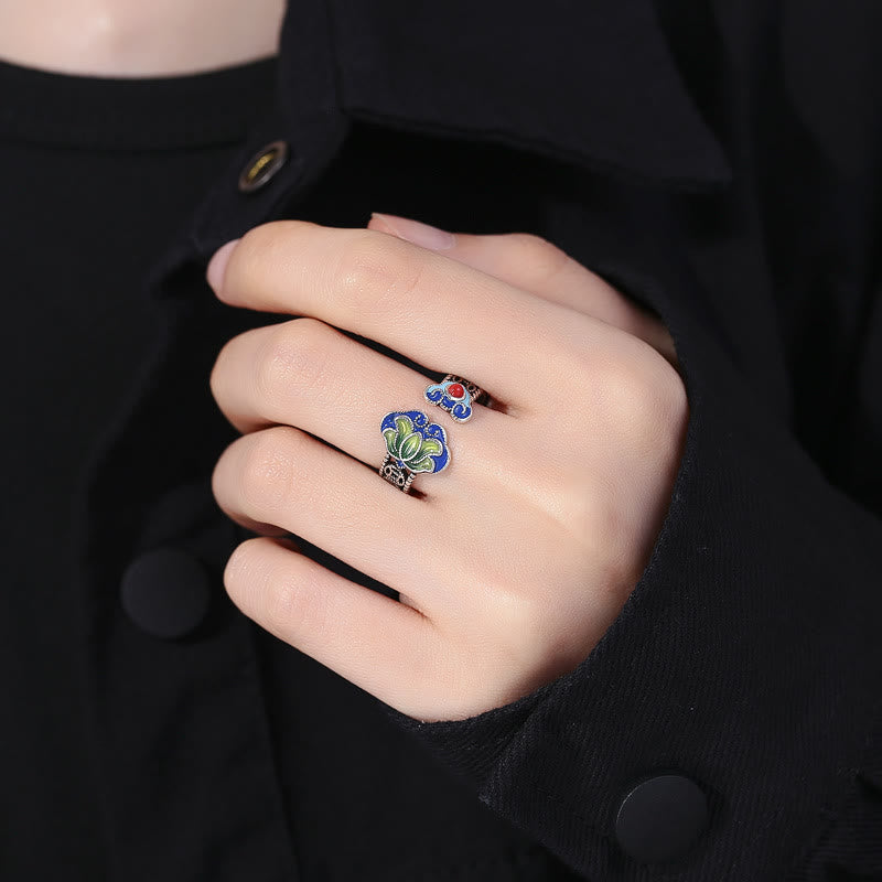 Colourful Lotus Copper Open Ring — product view 4