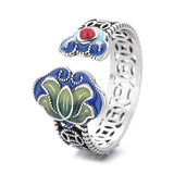 Colourful Lotus Copper Open Ring — product view 6