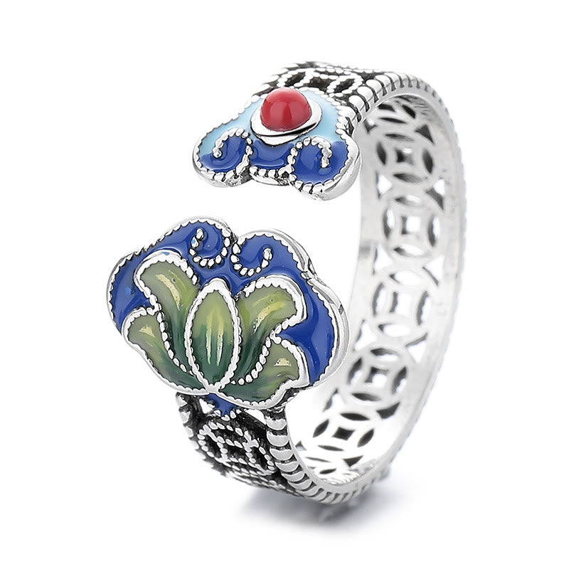 Colourful Lotus Copper Open Ring — product view 6