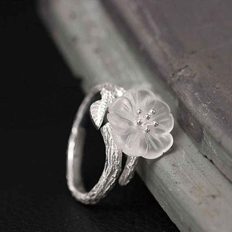 Crystal Flower Sterling Silver Ring — detail view 4