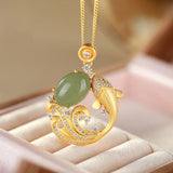 Cyan Jade Koi Pendant Necklace — product view 1