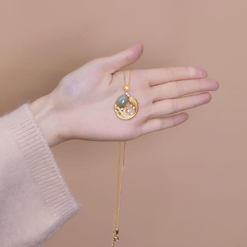 Cyan Jade Koi Pendant Necklace — product view 4