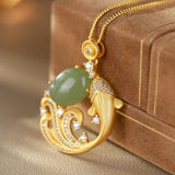 Cyan Jade Koi Pendant Necklace — product view 5