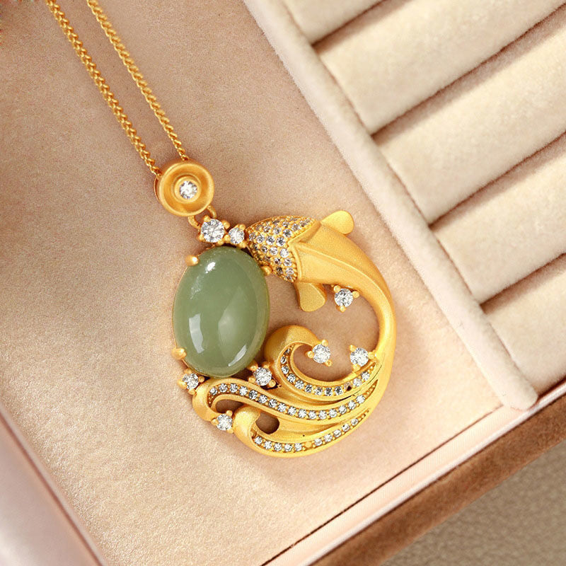 Cyan Jade Koi Pendant Necklace — product view 6