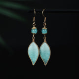 Cyan Silk Leaf Drop Earrings — product view 1