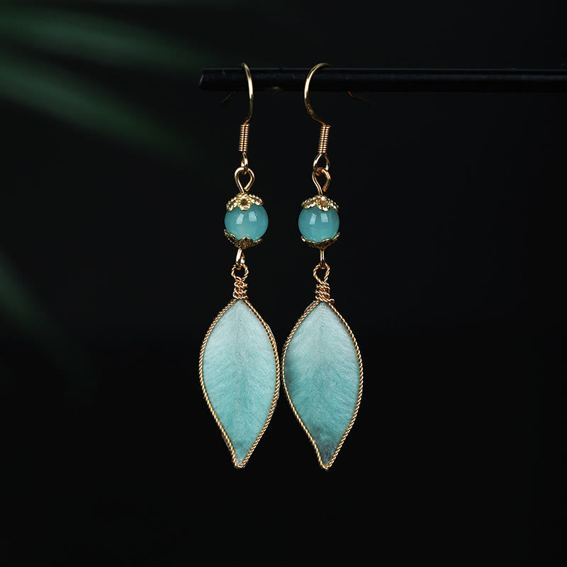 Cyan Silk Leaf Drop Earrings — product view 1
