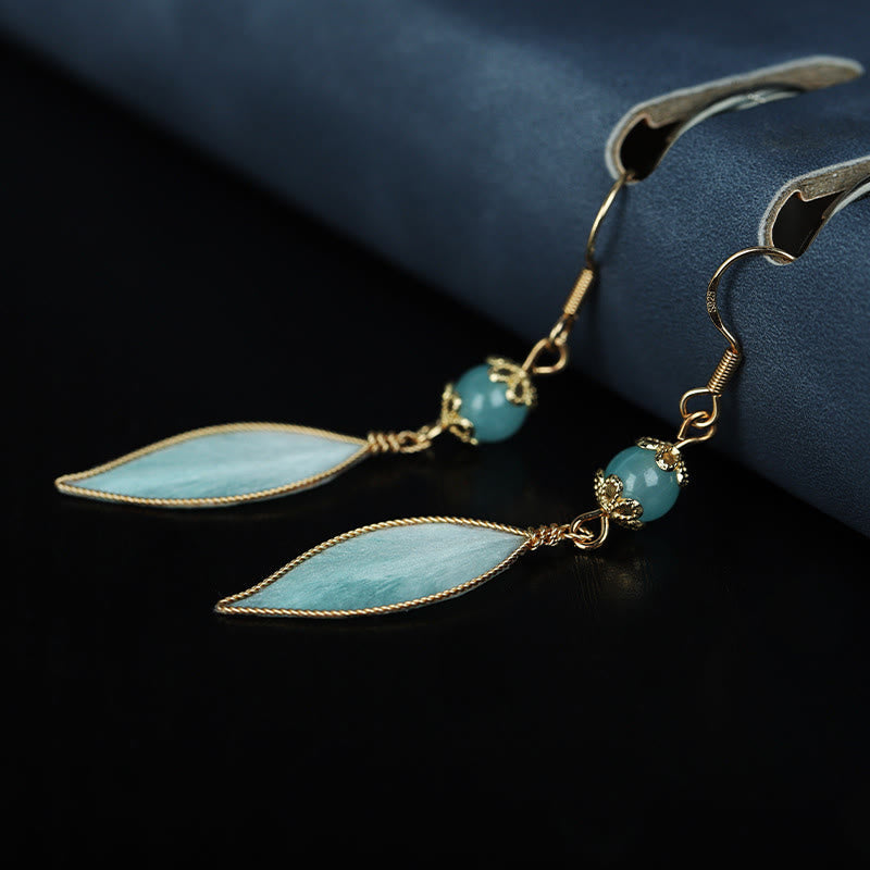 Cyan Silk Leaf Drop Earrings — product view 2