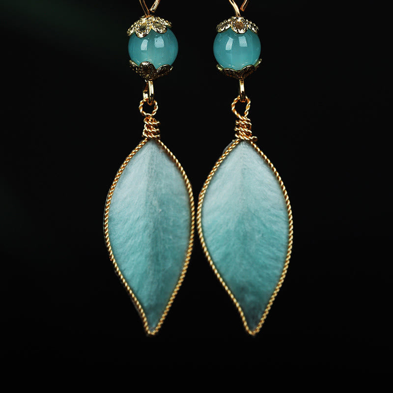 Cyan Silk Leaf Drop Earrings — product view 4