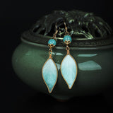 Cyan Silk Leaf Drop Earrings — product view 5