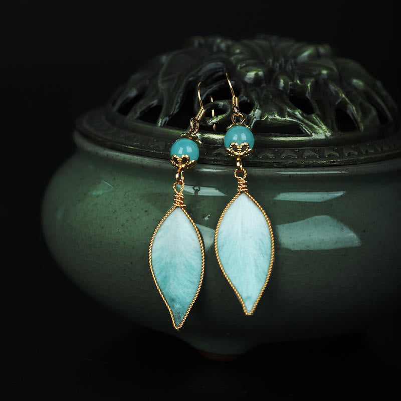 Cyan Silk Leaf Drop Earrings — product view 5