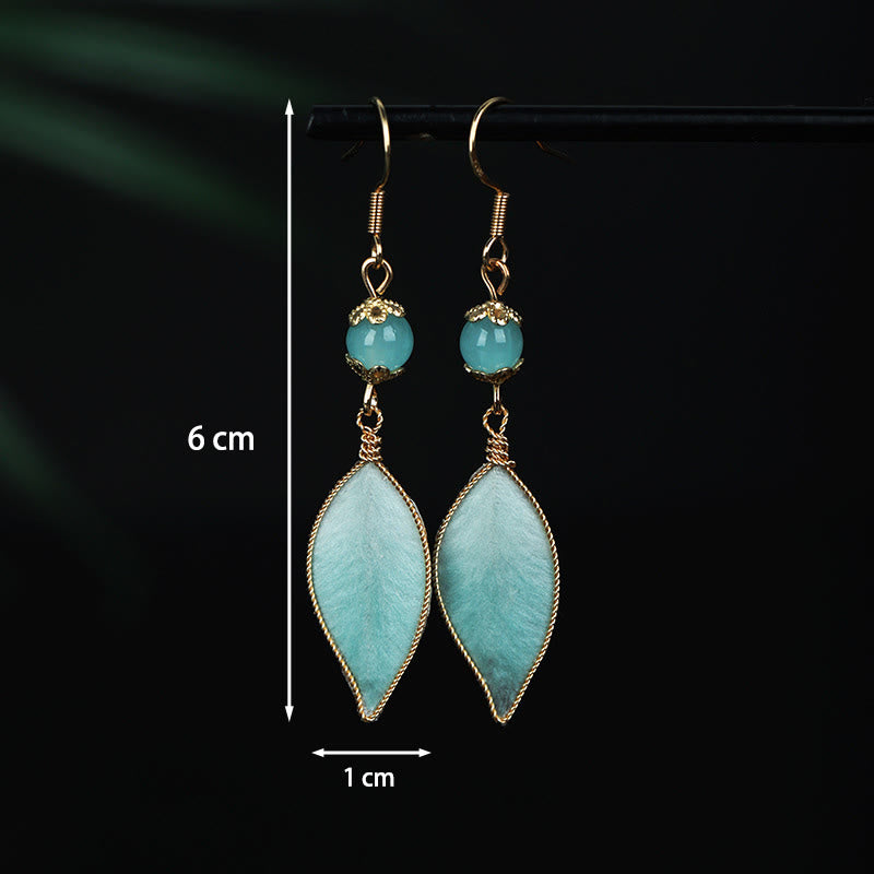 Cyan Silk Leaf Drop Earrings — product view 6
