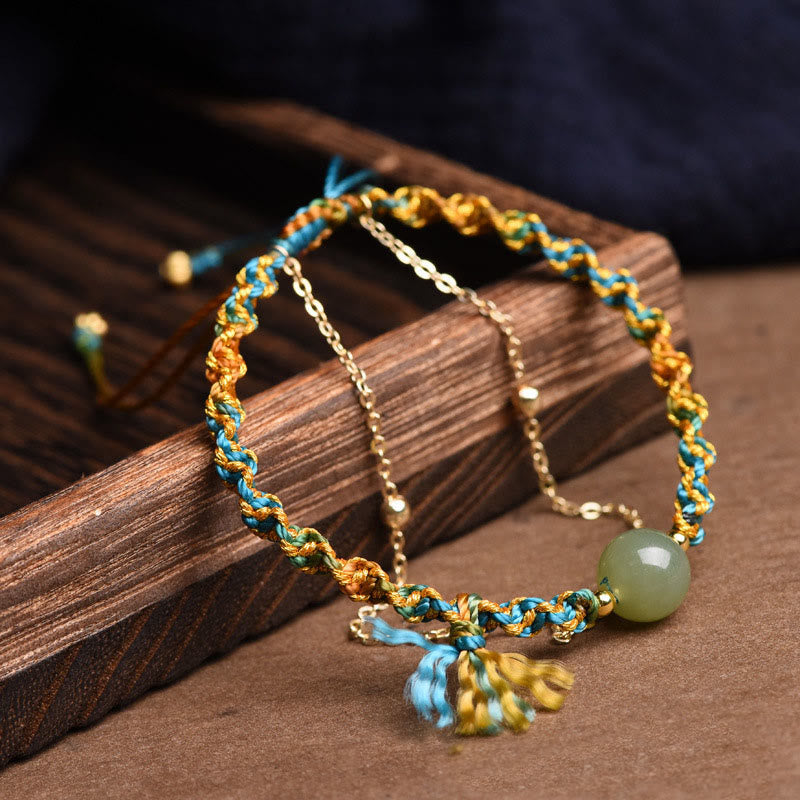 Double Cord Jade Bead Bracelet — detail view 2