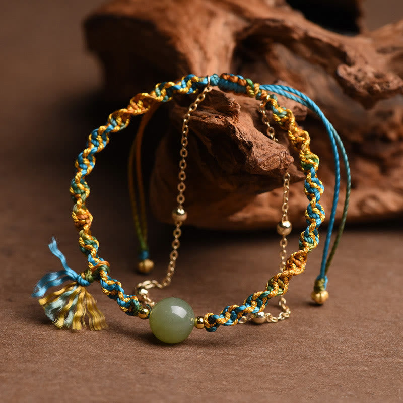 Double Cord Jade Bead Bracelet — detail view 4