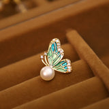 Enamel Butterfly Pearl Stud Earrings — product view 3