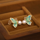 Enamel Butterfly Pearl Stud Earrings — product view 5
