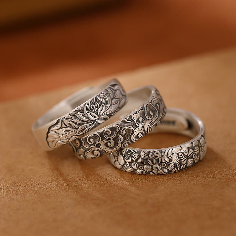 Engraved Floral Silver Band — product view