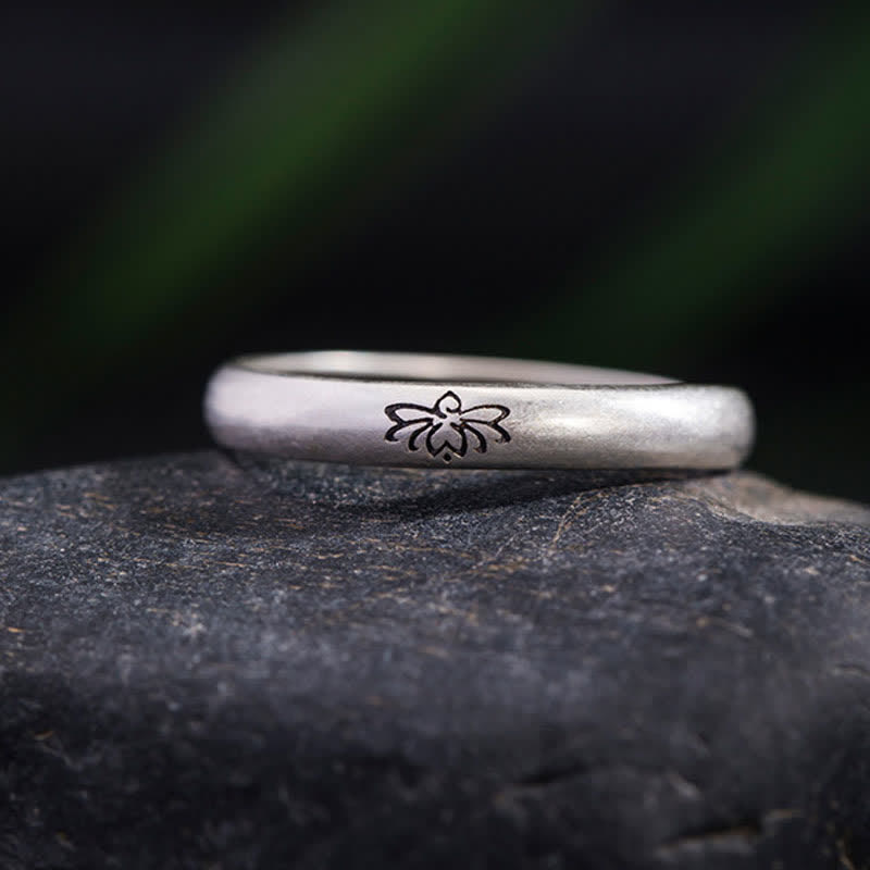 Engraved Lotus Sterling Silver Band — product view 3